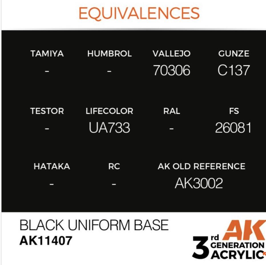 11407 black uniform base equivalencias